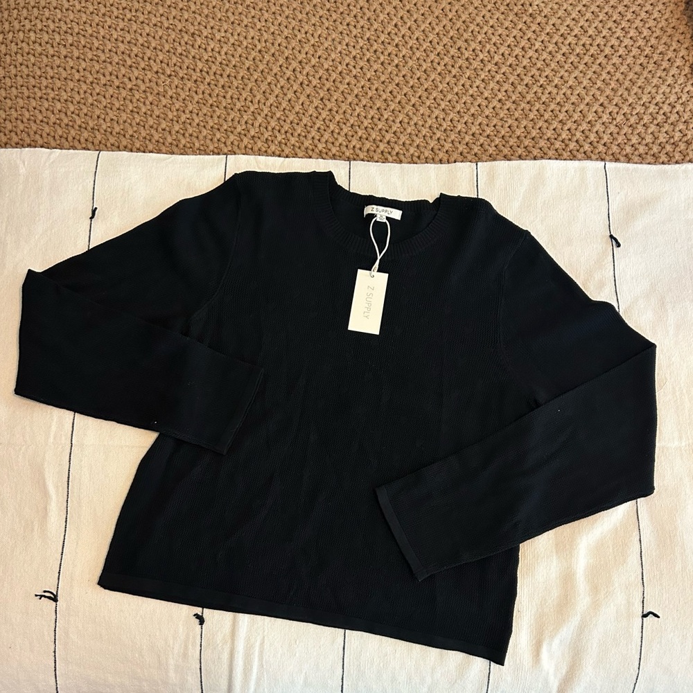 Z Supply Heart of Hearts Black Mesh long sleeve sweater | New size XL